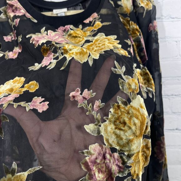 A New Day Tunic Women XXL Floral Velvet Burnout Sheer Pullover Blouse Top - Picture 7 of 11